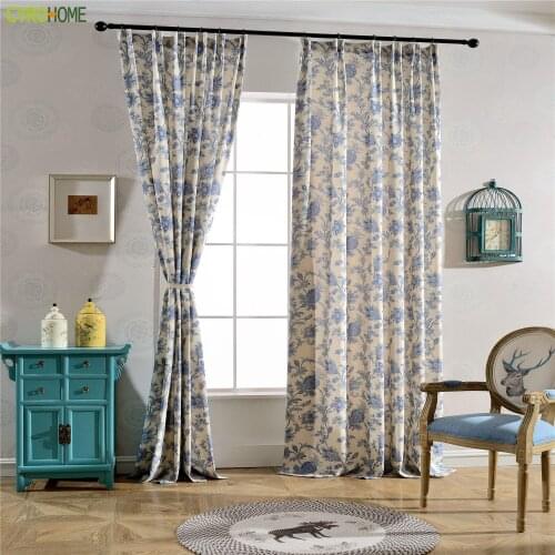 Chinese style Datang Tsing Yi cotton linen Blackout Curtains for Living Room Blue Bedroom Drapes