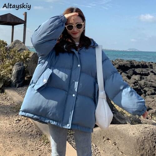 Short Style Parkas Women Solid Hooded Warm Winter Korean Style Fashion Oversize All-match Womens Zipper Trendy Female 6 Colors