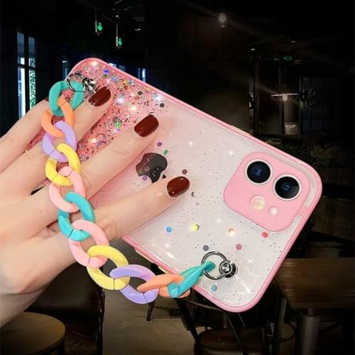 Glitter Stars Rainbow Wristband Bracelet Soft Phone Case For Samsung Note 20 S20 FE S21 Ultra A10S A30S A02S A42 A32 A52 A72 A12