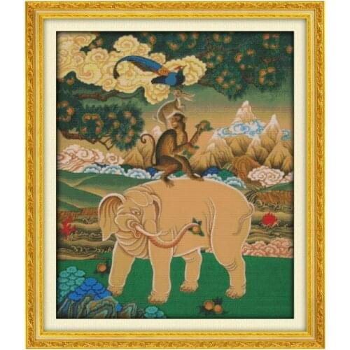 The Four Lucky Animal Picture Cross Stitch Kit Embroidery Needlework Fabric Patterns 11CT 14CT Stamped Home Decor Counted Fabric