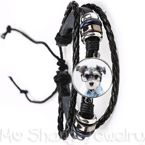 2018 New Classic Cute Chihuahua Dog Bracelet 20mm Glass Dome Black/Brown Leather Bangle Fashion Anime Cartoon Jewelry Gift