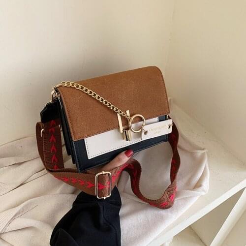 Autumn and winter retro broadband ring bag slung small square bag wild hit color single shoulder chain bag Totes Lady Handbag