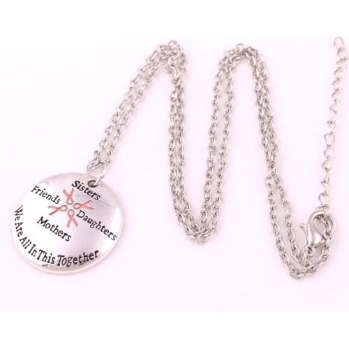 Breast Cancer Awareness Pink Ribbon Sisters Friends Daughters Mothers We Are In This Together charm Necklace