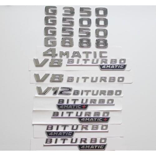 Flat Chrome Trunk Letters Badge Badges Emblem Emblems Sticker for Mercedes Benz G350 G400 G450 G500 G550 V8 V12 BITURBO 4MATIC