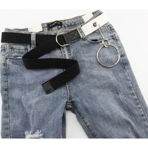 New Casual Canvas Belt D Ring Double Buckle Punk Waist Belts Metal Buckle Belt Fashion patchwork Street Style Wild Waistband