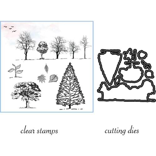 AZSG Sapling Trees Leaves Bird Cutting Dies Clear Stamps For Scrapbooking DIY Clip Art /Card Making Decoration Stamps Crafts