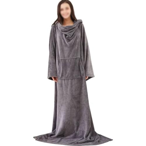 Warm Plaid Blanket Adult Winter Soft Plush Fleece Blanket with Sleeves Wearable Weighted Thick TV Sofa Blanket