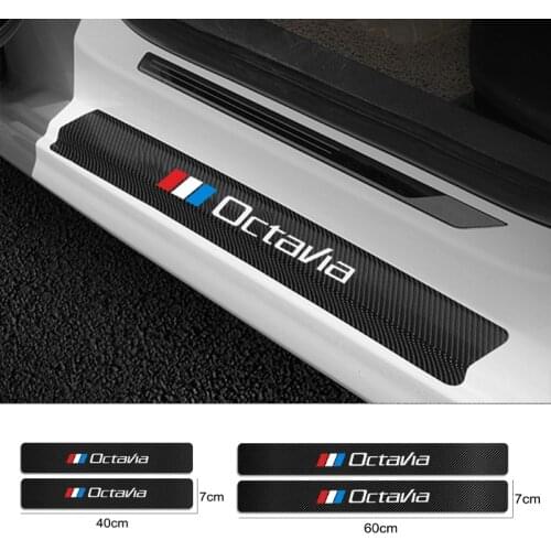 4Pcs Carbon Fiber Car Door Sill Guard Protector Leather Vinyl Stickers For Skoda Octavia 2 3 MK2 MK3 A4 A5 A7 VRS RS Accessories