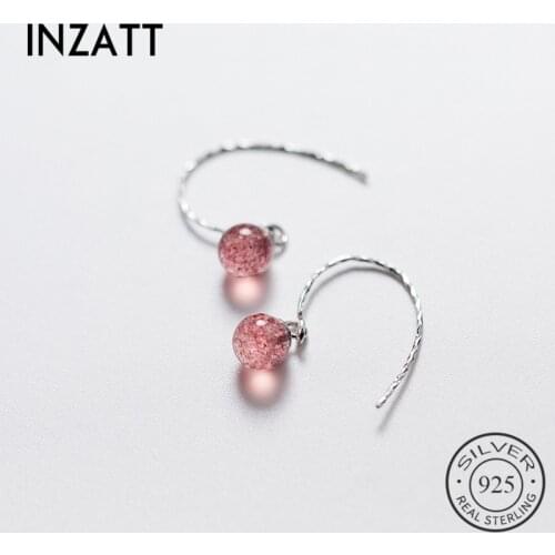 INZATT Romantic Elegant Charm 925 Sterling Silver Round Strawberry Quartz Drop Earrings 2018 Fine Jewelry For Women Party Gift