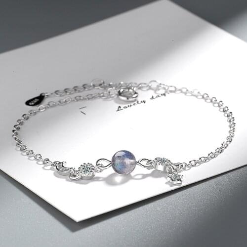 Ekopdee Korean Star And Moon Design Zircon Bracelet For Women Elegant Girls Cubic Zirconia Bracelets Female Birthday Jewelry