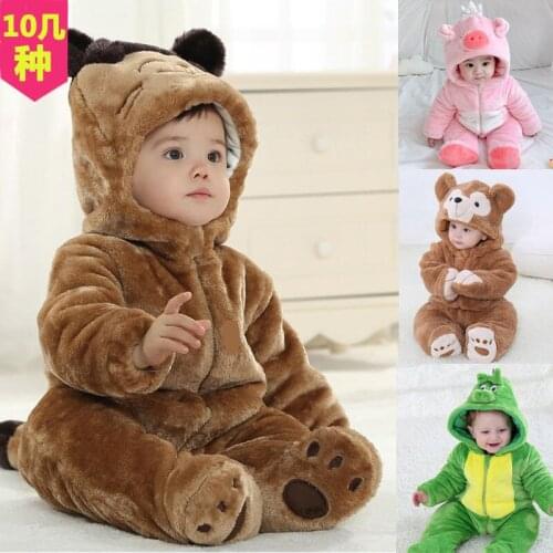 Winter thickened skin-friendly toddler girl clothes one-piece suit newborn crawling clothes baby warm animal pattern pajamas