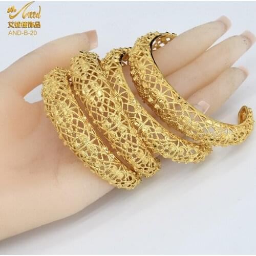Gold 24K Middle East Beads Bangle Dubai Bangles For Woman Bracelet Ethiopian Saudi Arabia Wedding Bride Jewelry African Gifts