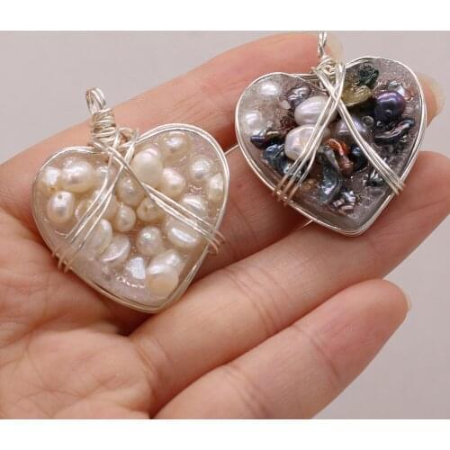 1pcs Natural Heart Shape Stone Mix Colors Pearl White Crystal Pendants Charms for Necklace Jewelry Making DIY Size 32x38mm