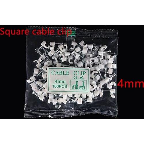 100pcs/bag Cable fixed 4mm Square cable clips with Nail, Cable Clamp with Nail F