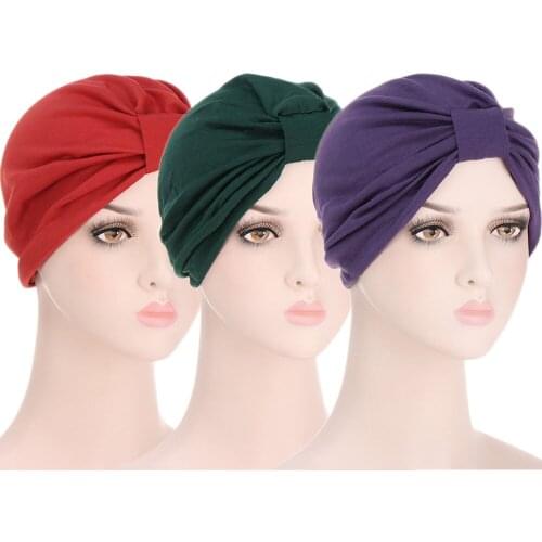 3PCS Muslim Women Hijab Turban Indian Hat Ramadan Bonnet Knot Beanies Skullies Islamic Bandanas Headwrap Inner Cap Plain Stretch