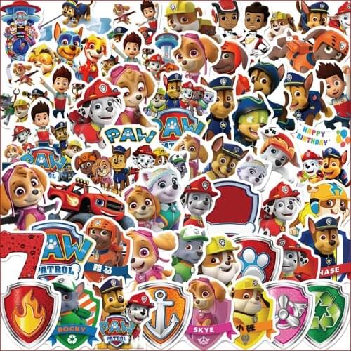 50pcs Kids Paw Patrol Cartoon Stickers Computer Water Cup Skateboard Guitar Luggage Without Leaving Glue DIY Waterproof Stickers