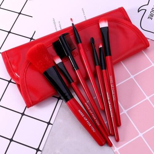 7pcs/lot Red Make Up Brushes Set Cosmetics Brush Set Beauty Eye Primer Powder Blush Brush With Pag