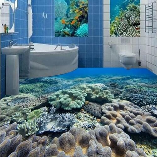 Beibehang Large custom flooring stickers submarine coral reef 3d tiles living room bedroom bathroom floor tiles