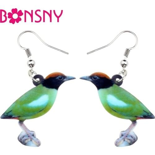 Bonsny Acrylic Unique Cartoon Green Bird Earrings Big Long Dangle Drop Fashion Cute Animal Jewelry For Women Girls Teens Gift