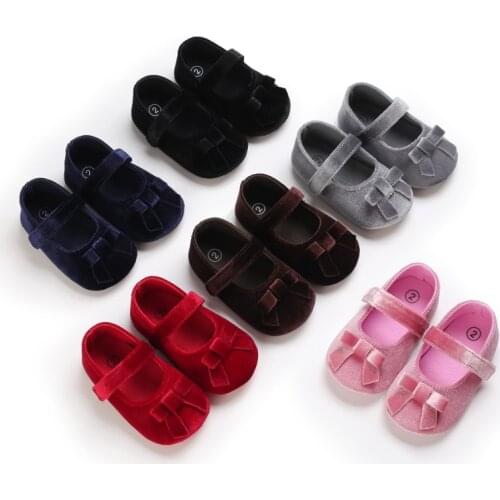 Prewalker Newborn Baby Plush Bow Solid Color Soft Comfort 0-18 Months Baby Casual Shoes Toddlers