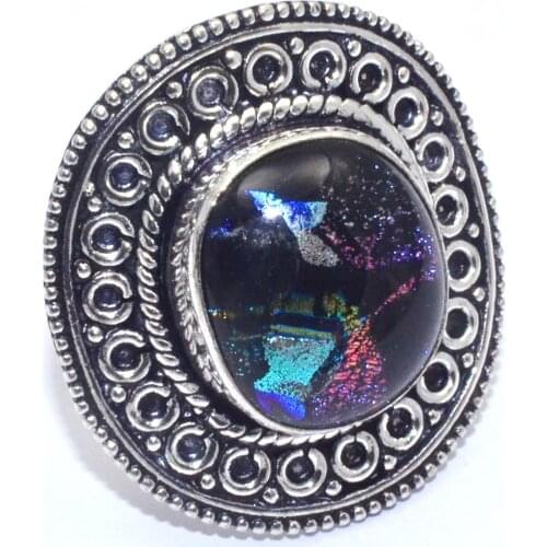 Dichroic Glass Ring Silver Overlay over Copper, USA Size : 6.75 , R7299