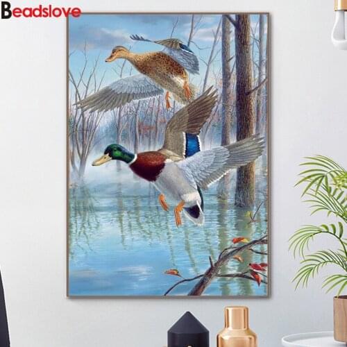 DIY 5 D diamond embroidery Lake Wild duck Tree crafts diamond painting cross stitch needlework diamond square round home decor