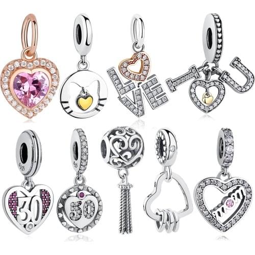 ELESHE Romantic 100% 925 Sterling Silver Forever Love Heart Charm Beads Fit Authentic Charm Bracelet Pendant Authentic Jewelry
