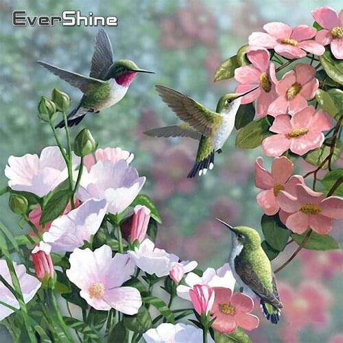 EverShine 5D DIY Diamond Painting Bird Diamond Embroidery Animal Full Drill Square Flower Mosaic Rhinestones Wall Art