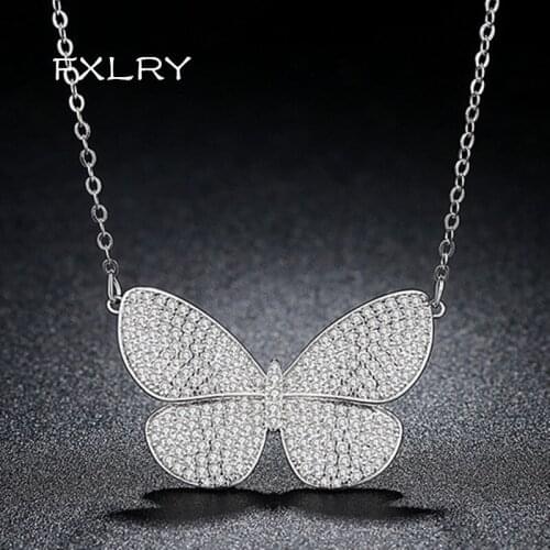 FXLRY New Design Butterfly Pendant Necklace Tiny CZ Stone Inlaid Link Chain Necklaces For Women Fashion Jewelry