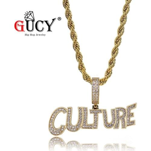 GUCY Mens Hip Hop Bubble Letters CULTURE Pendant Necklace Iced Out CZ Tennis Chain Gold Silver Color Pendants & Necklaces Gift