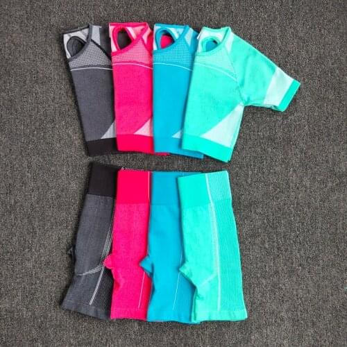 2 Piece High Waist Gym Shorts Seamless Yoga Set Sports Suit Female Workout Clothes Medium Support Sports Shirts Women Sportwear