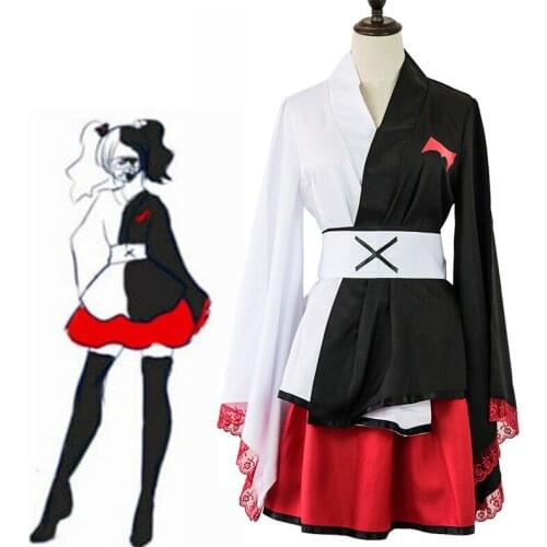 Anime Danganronpa Monokuma Cosplay Costume Women Top Skirt Pinafore Japanese Kimono Uniform Set Wig Halloween Carnival Clothes
