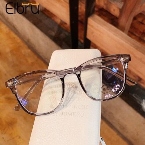 Elbru Retro Round Anti-blue Light Plain Glasses For Men And Women Short-sighted Eyewear Clear Lens New Trend TR90 Glasses Frame