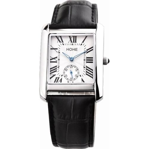 Mens Rectangular Roman Waterproof Two-and-a-half-stitch Watch with True Leather Belt Quartz Watch Mens Watch