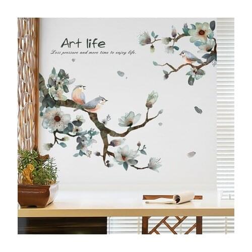 Chinese Style Wall Sticker Hand-painted Ink Flowers And Birds Vestibule Living Room TV Background Wall Room Decoration Posters