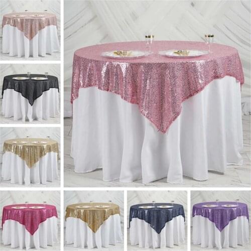 Cheap Price Square Sequin Table Overlays Poly Table Cloth For Banquet Wedding Event Decoration