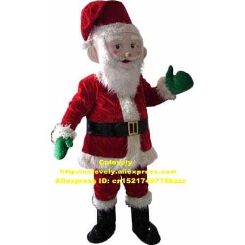 Fancy Red Father Christmas Mascot Costume Mascotte Santa Claus Kriss Kringle With Red Clothes Green Gloves No.2584 Free Ship
