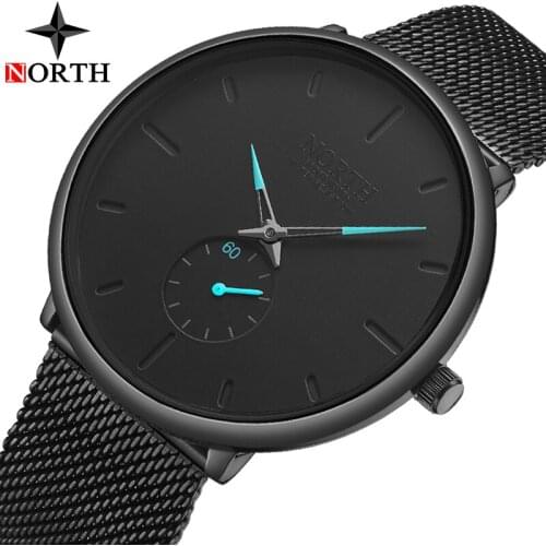 NORTH Luxury Brand Men Watches Fashion Casual Sport Watch Men Simple Untra Thin Mesh Steel Band Waterproof Quartz Wristwatch Men
