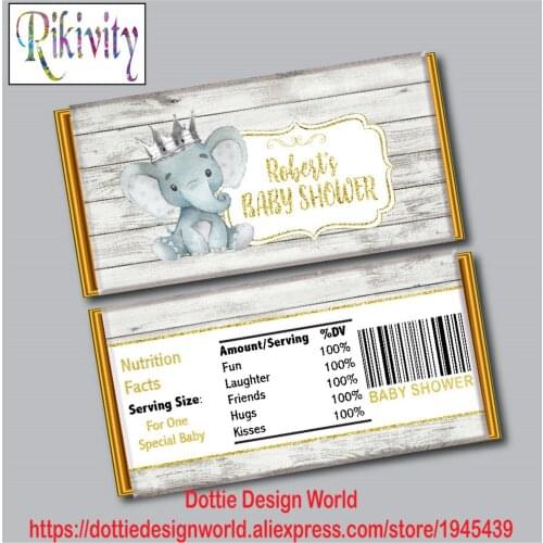 Newborn Baby Shower Boy Hershey Chocolate Candy Bar Wrapper Prince Elephant Wine Water Bottle Labels Birthday Party Decoration