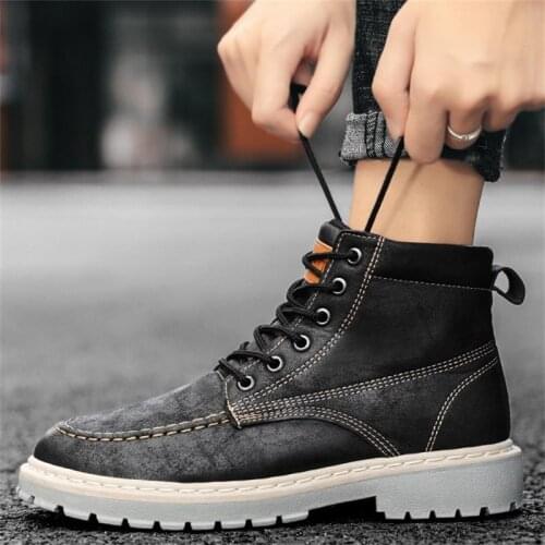 High top shoes thick bottom fashion shoes plush cotton shoes mens shoes short boots leather boots snow boots Martin boots