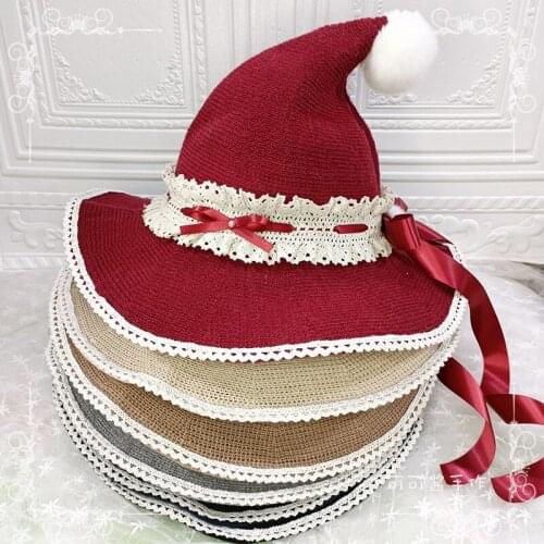 Original Knitted Woolen Cap Lolita Autumn and Winter Hat Lolita Soft Girl JK Pointed Top Cute Witch Hat