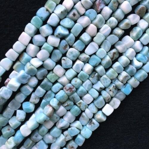 Dominicana Natural Genuine White Blue Larimar Cube Nugget Free Form Fillet Irregular Pebble Loose Beads Fit Jewelry 15.5"