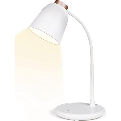 Dimmable White Desk Lamp With Press Control, Rechargeable LED Desk Lamp , Eye-Caring Office Lamp For Reading Studying