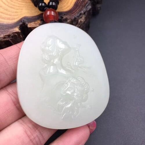 Natural Xinjiang and nephrite jade pendant with energy-saving beauty 46*53*8mm certificate