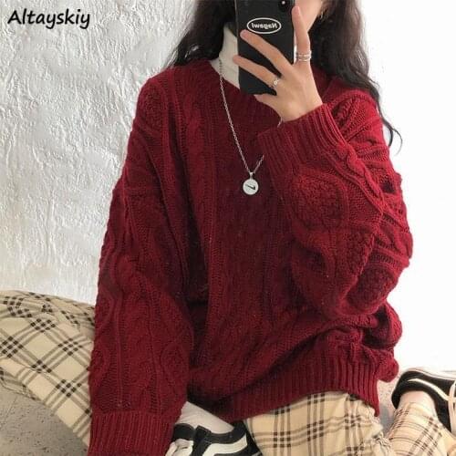 Pullovers Women Solid Loose Preppy Coarse Yarn Minimalist Female New Autumn Leisure Korean Style All-match Fashion Sweet Soft