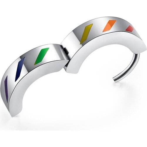 Rainbow Earrings for Women and Men Colorful Enamel Stainless Steel Clip Earrings