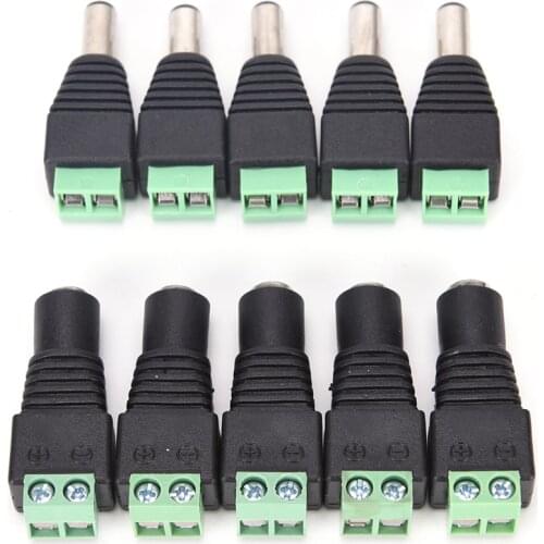 10pcs 2.1 X 5.5mm DC Power Plug Male Female Plug Jack Adapter Connector Plug For CCTV (5 Male+5 Female)