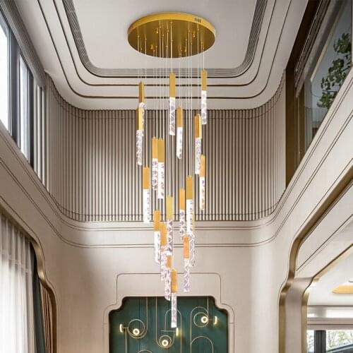 Modern Golden Crystal Chandelier Interior Lighting Home Custom Design Attic Stairs Lighting Living Room Decorative Chandeliers