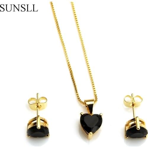 SUNSLL Gold/Black Copper Multicolor Cubic Zirconia Stud Earrings And Pendant Necklaces Jewelry Sets Womens Fashion Sets