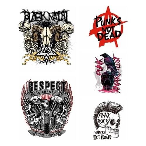 Punk Biker Iron-On Transfers DIY Heat Transfer PVC Patch For Clothes Thermal Transfer Hot Vinyl Iron Stickers Apparel Accessory